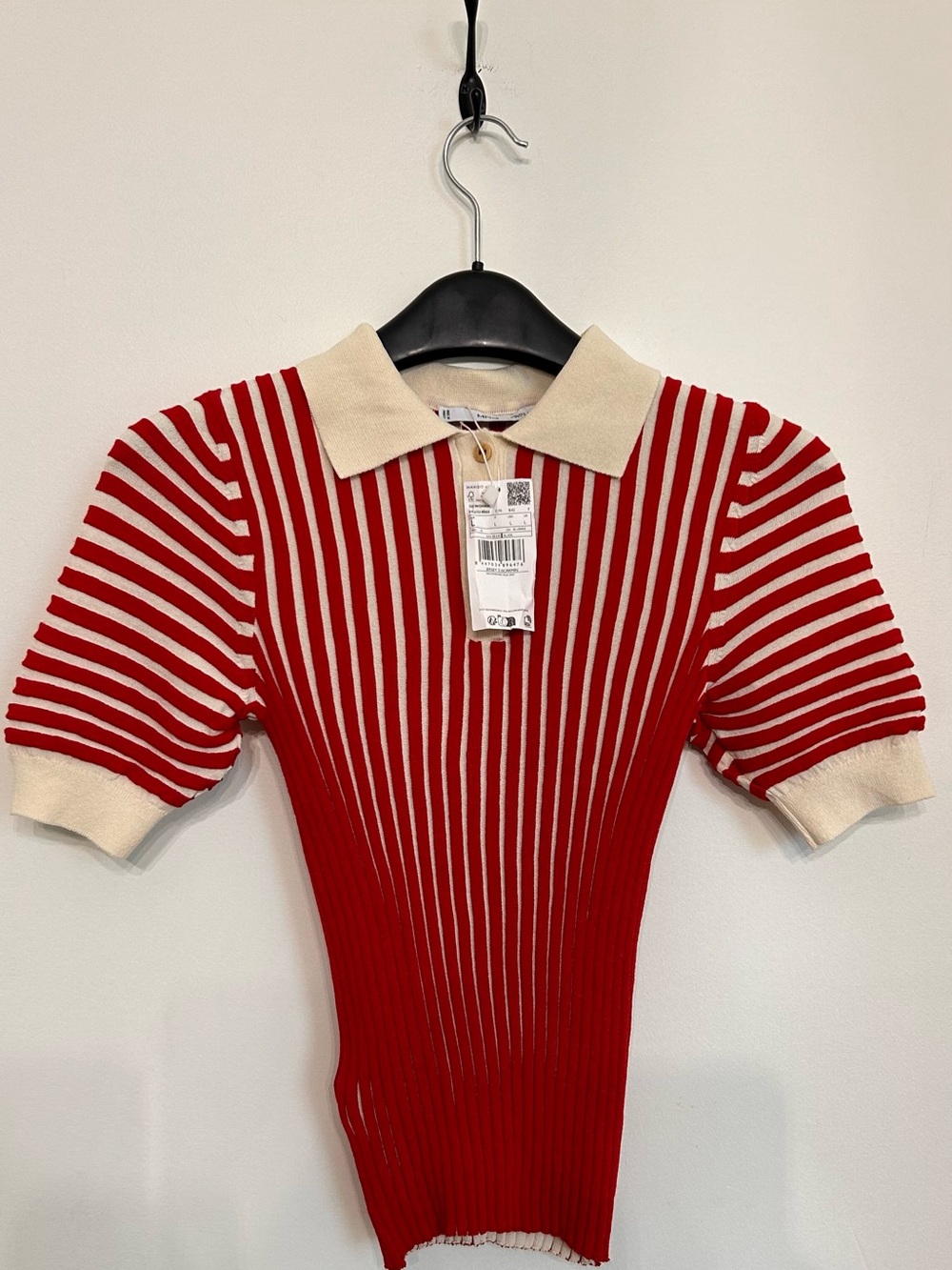NWT MANGO STRETCHY COLLARED SHORT SLEEVE HENLEY TOP